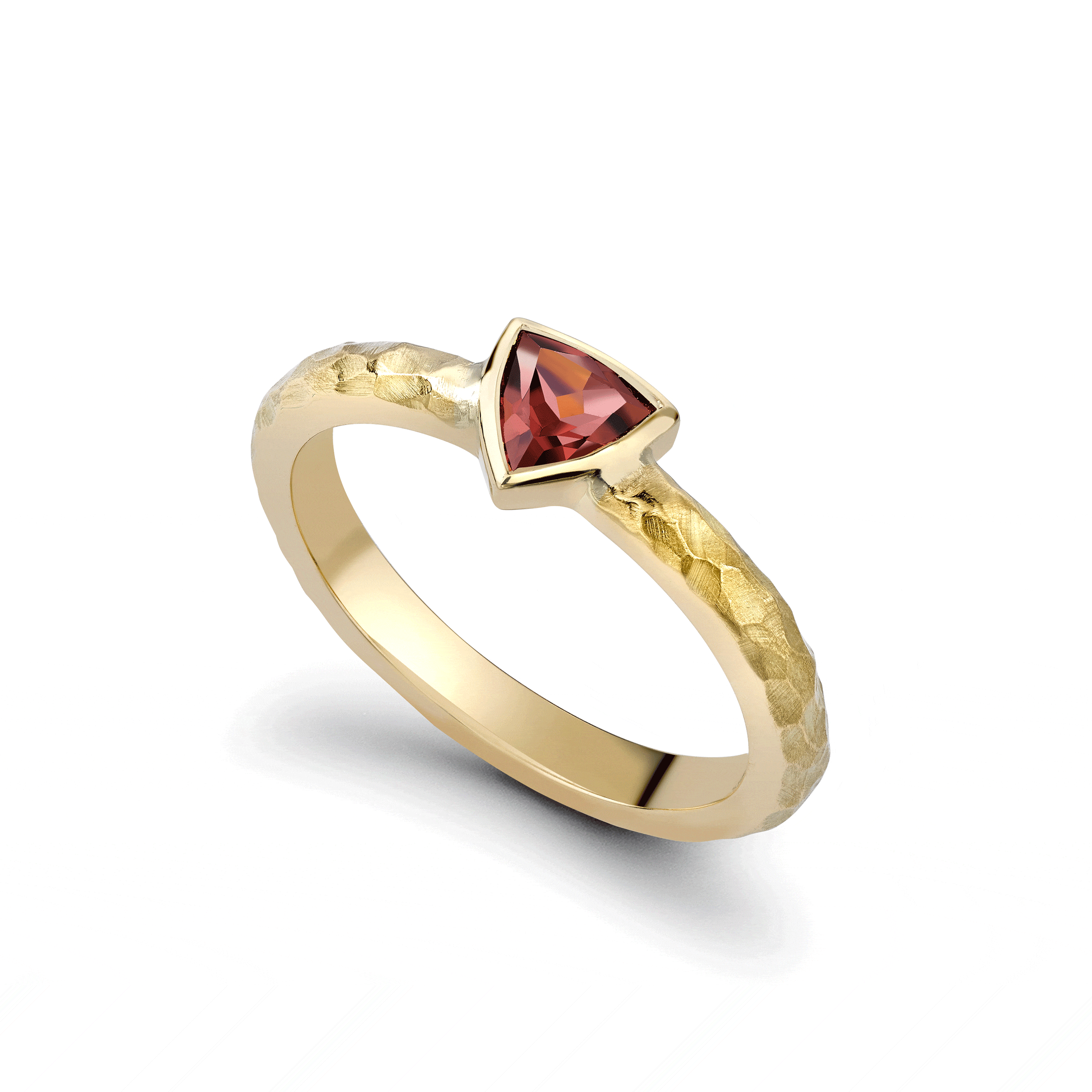 Trilliant Cut Garnet Precious Few Ring with Hammered Band