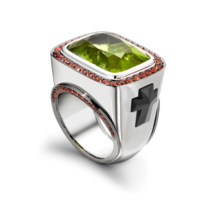 Peridot & Orange Sapphire Knights Ring
