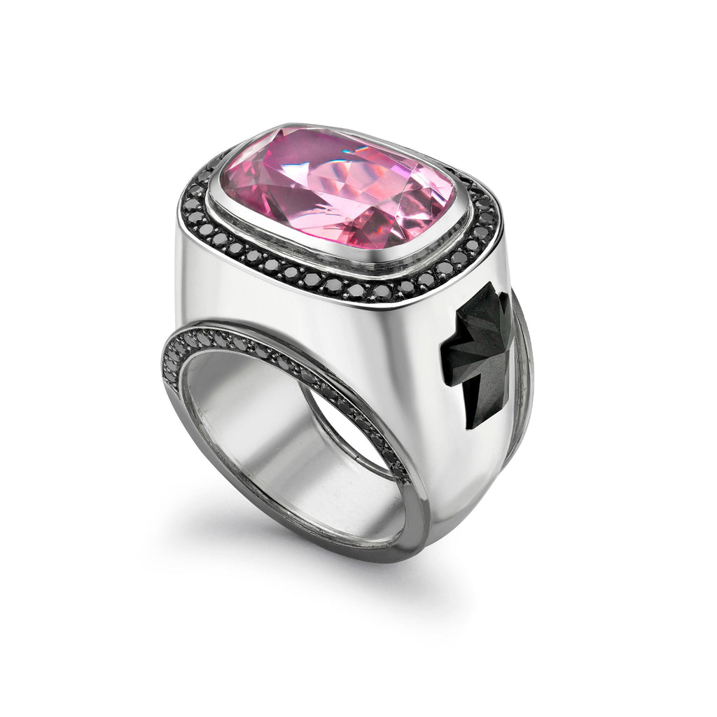 Morganite & Black Diamond Knights Ring