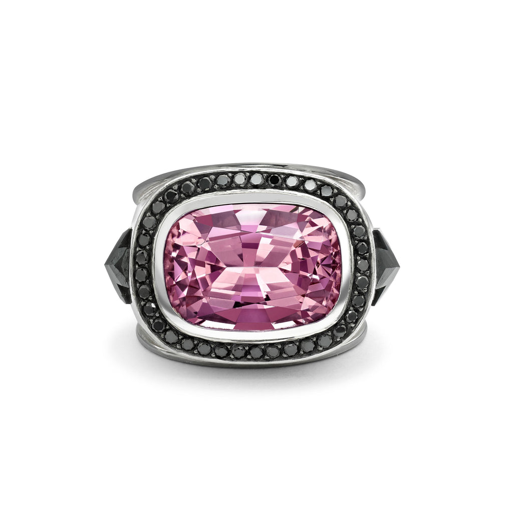 Morganite & Black Diamond Knights Ring