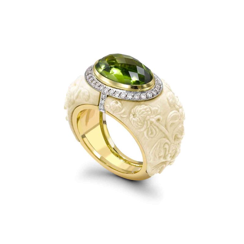 Peridot & Diamond Chrysanthemum Ring