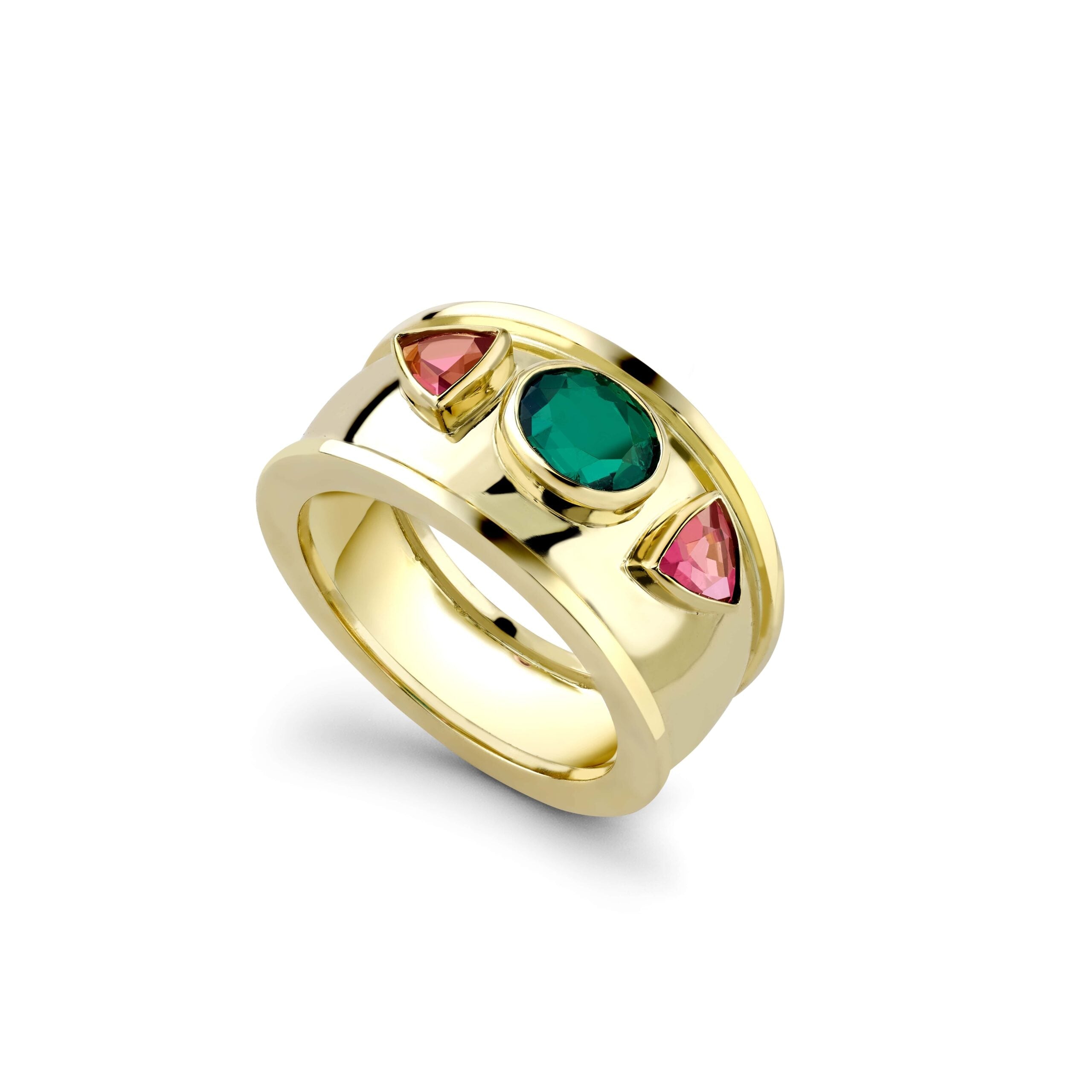 Emerald and Rubellite Bombé Ring