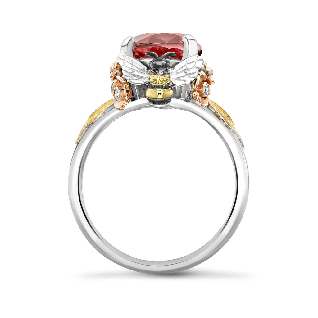 Pink Tourmaline Bee and Blossom Tryst Ring
