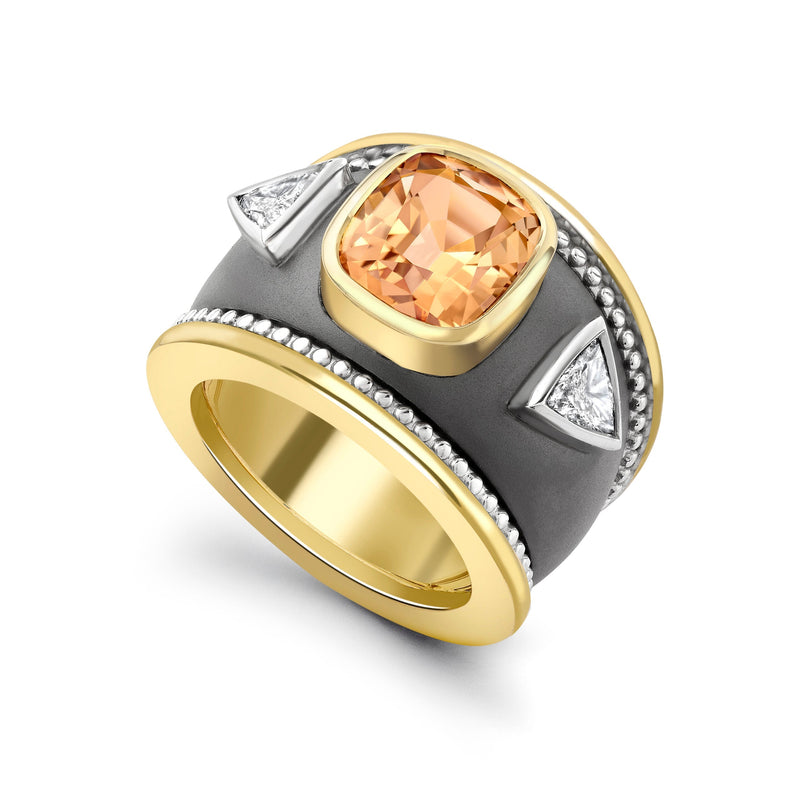 Peach Tourmaline and Diamond Bombe Ring