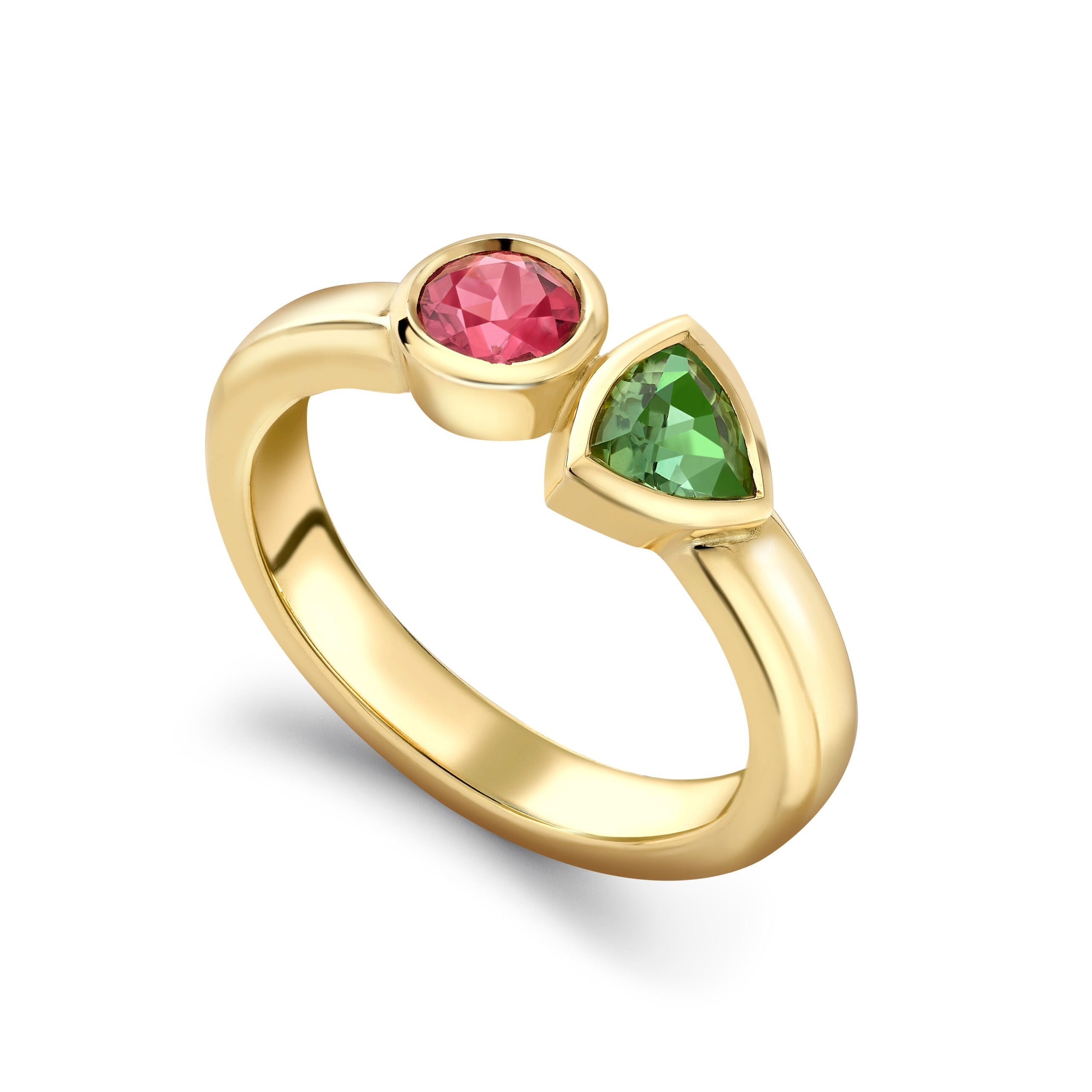 Pink Tourmaline and Green Tourmaline Couplet Ring