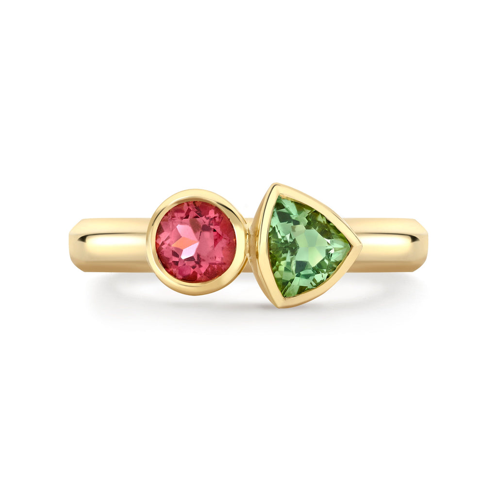Pink Tourmaline and Green Tourmaline Couplet Ring
