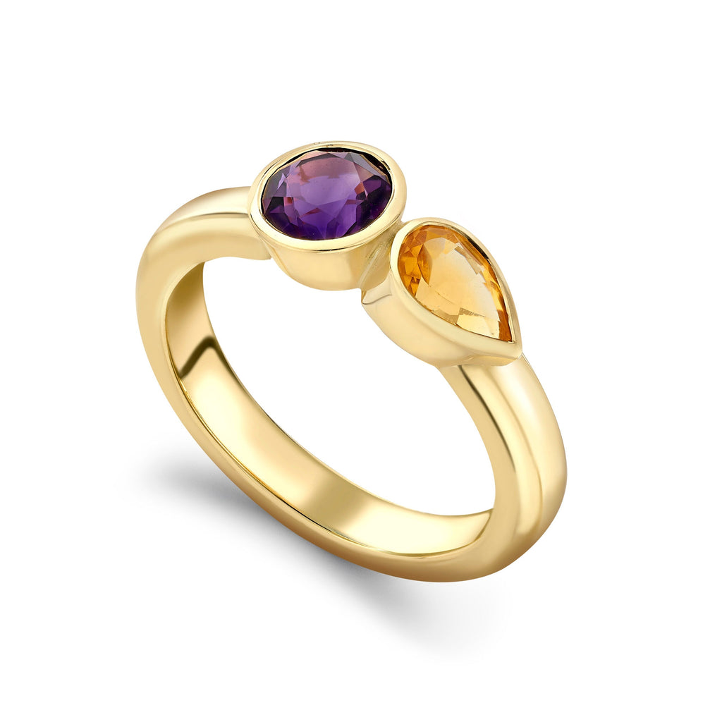 Amethyst and Citrine Couplet Ring