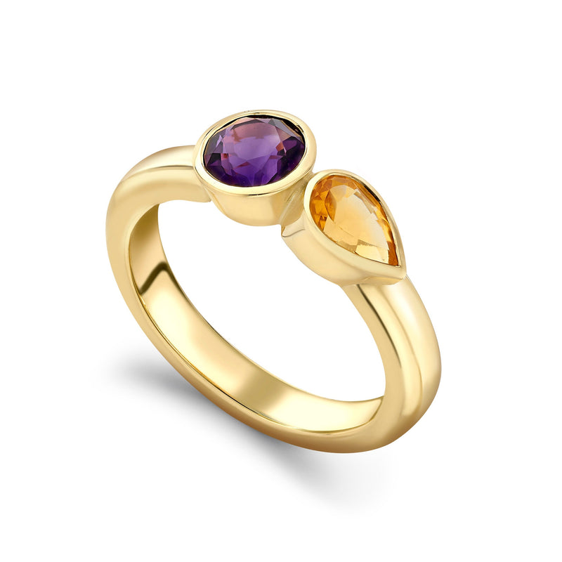 Amethyst and Citrine Couplet Ring