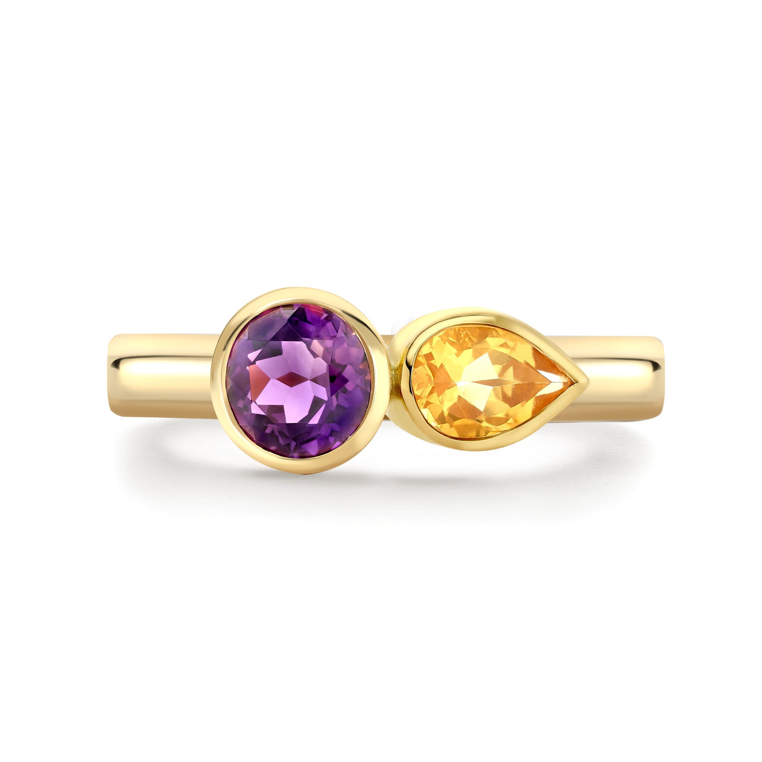 Amethyst and Citrine Couplet Ring