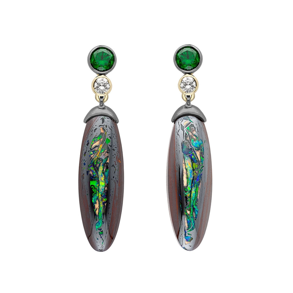 Demantoid Garnet and Opal Drop Earrings