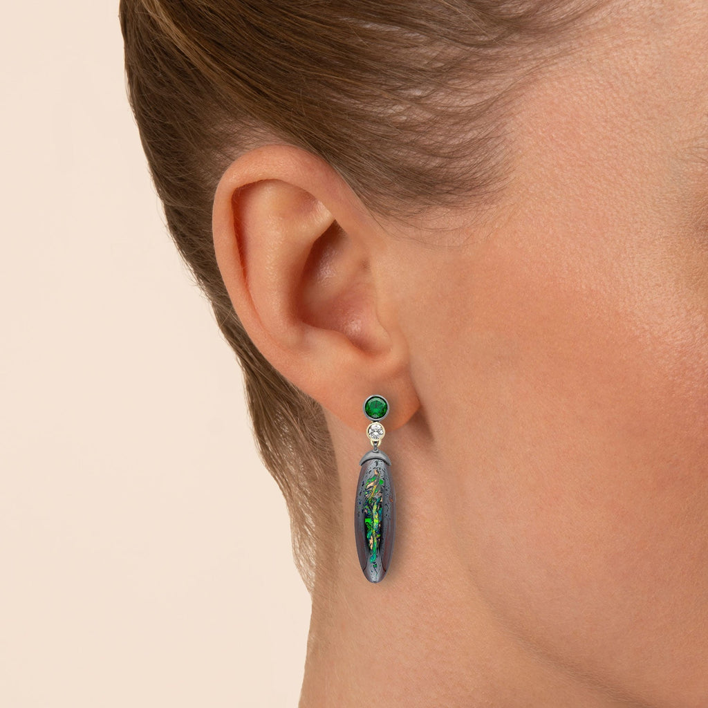 Demantoid Garnet and Opal Drop Earrings