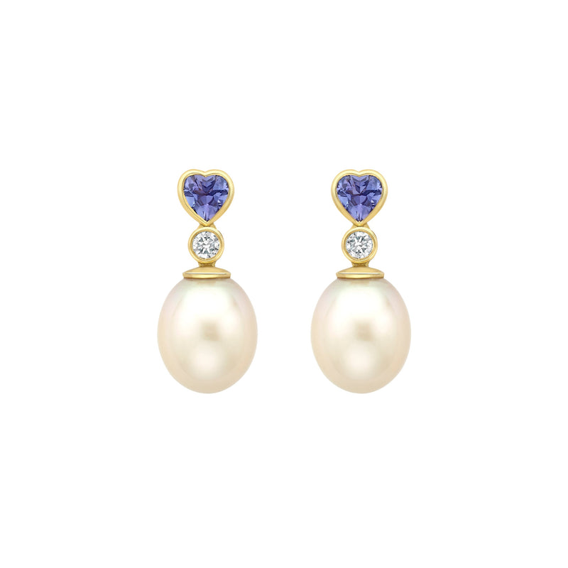 Tanzanite Heart Pearl Drop Earrings