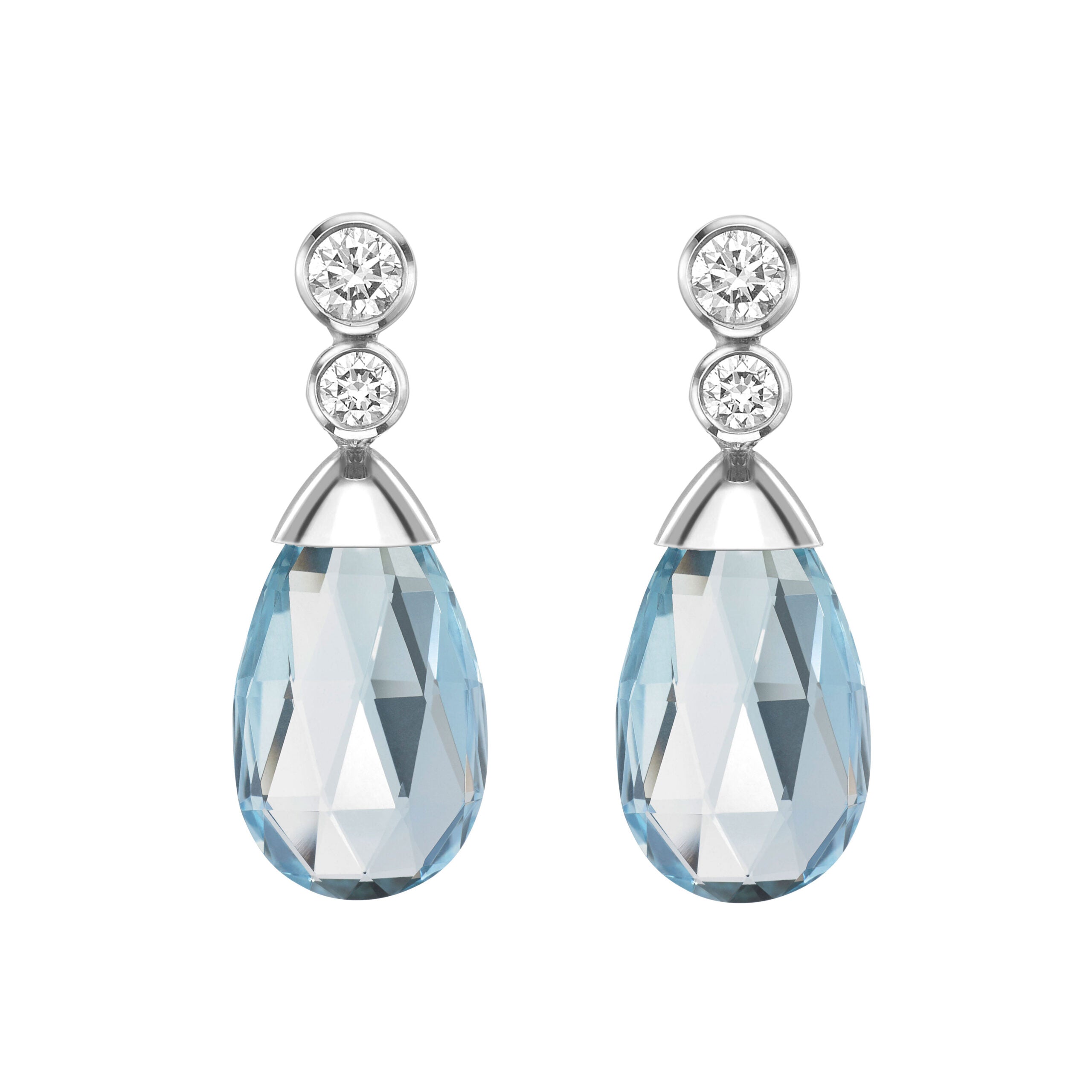 Aquamarine Briolette and Diamond Stud Earrings