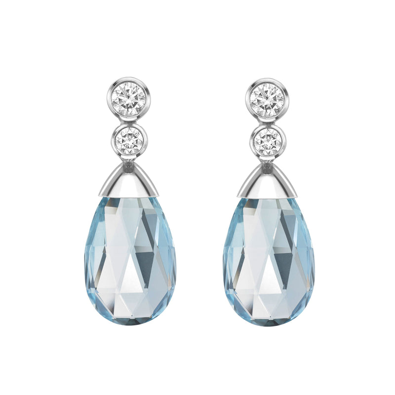 Aquamarine Briolette and Diamond Stud Earrings