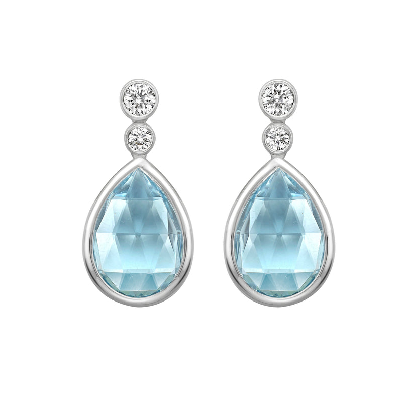 Aquamarine and Diamond Briolette Drop Earrings