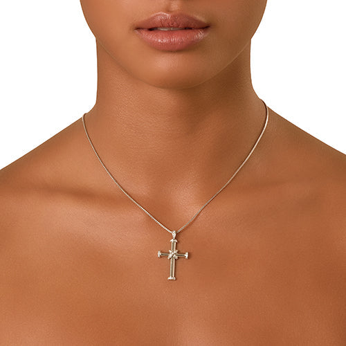 White Gold and Diamond Baby Cross Pendant