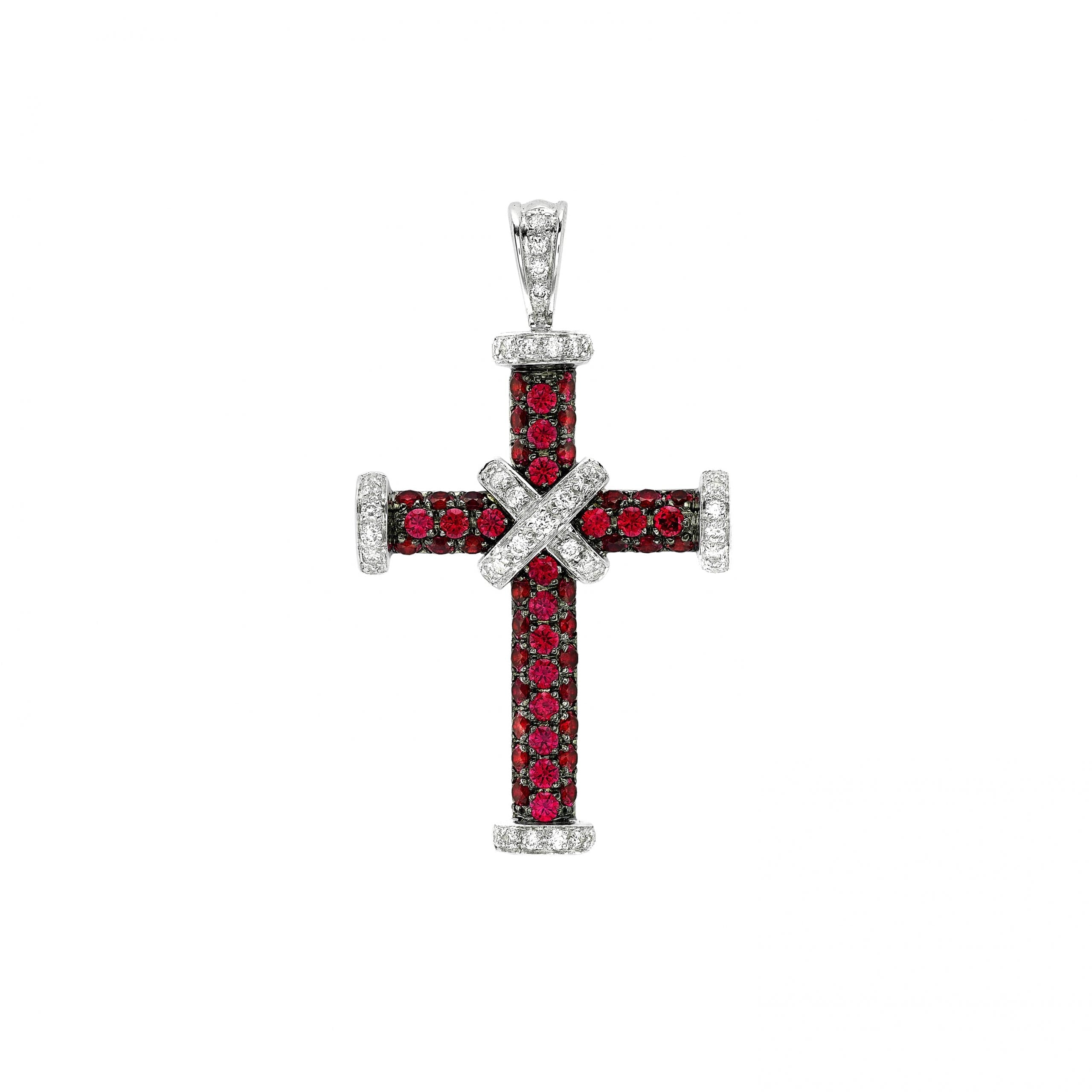 Baby Diamond and Ruby Cross Pendant