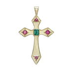 Emerald & Pink Spinel Gothic Cross Pendant