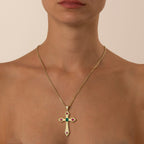 Emerald & Pink Spinel Gothic Cross Pendant