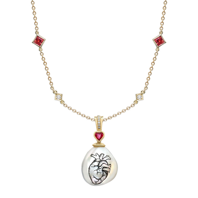 Scrimshaw Pearl Heart Pendant