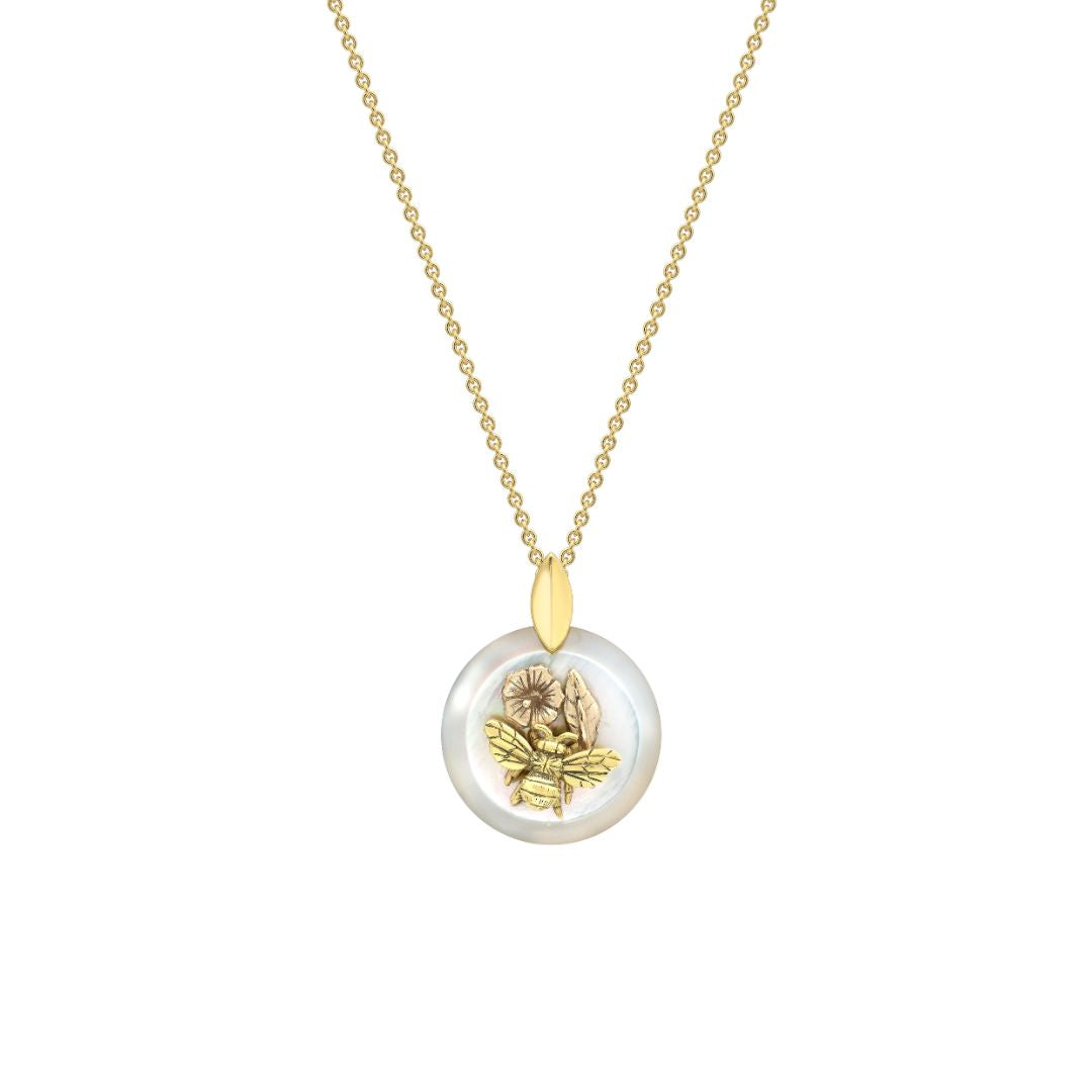 Bee and Flower Mother of Pearl Pendant
