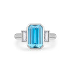 Blue Zircon and Diamond Three Stone Rail Ring
