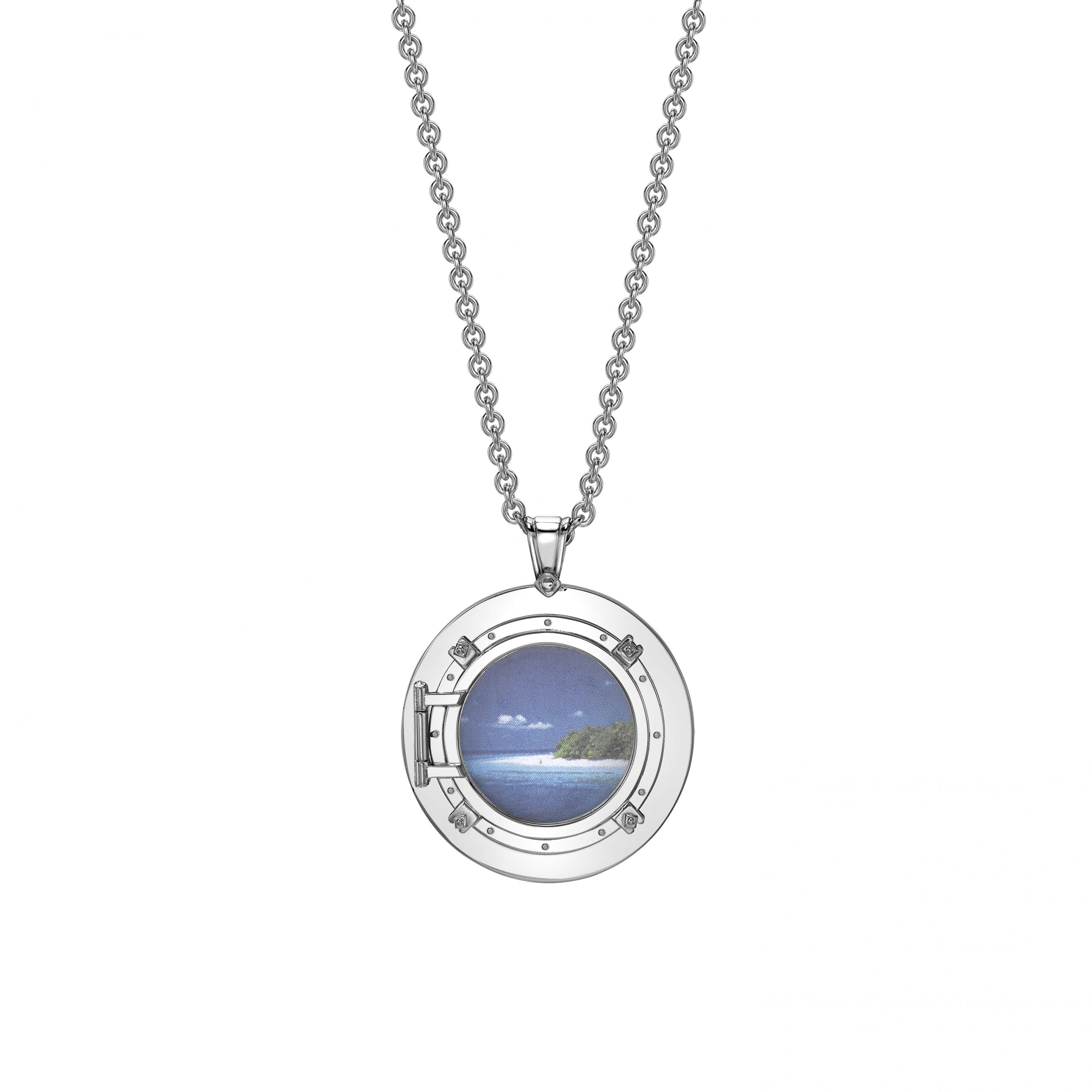 White Gold Enamelled Porthole Opening Locket