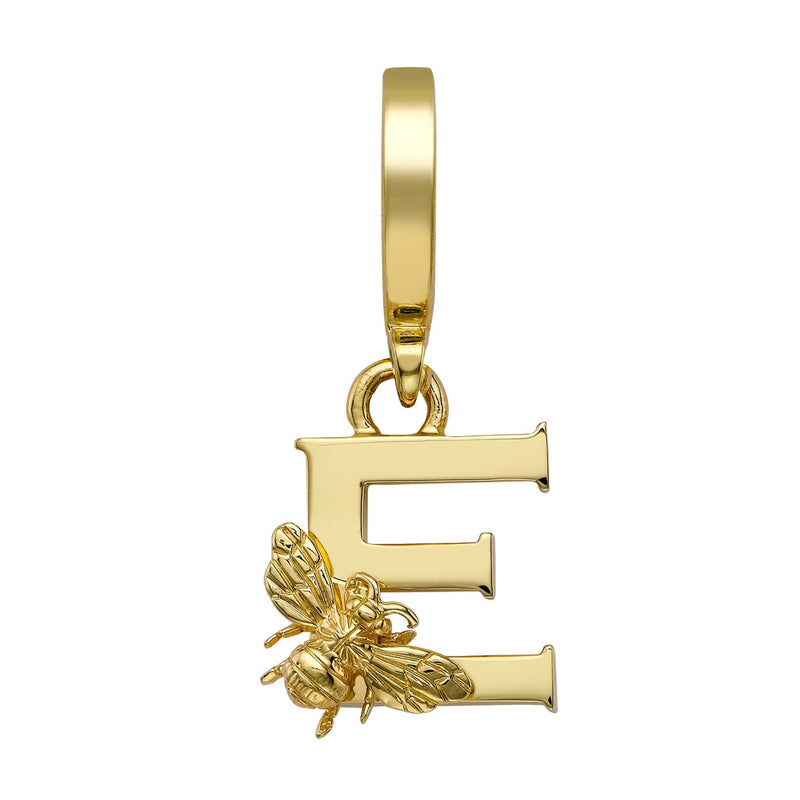 Yellow Gold Letter 'E' Charm with Bee Motif