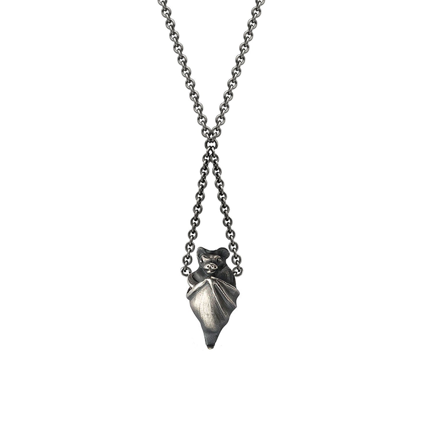 ALIAS Sterling Silver Bat Necklace with Cross Over Chain