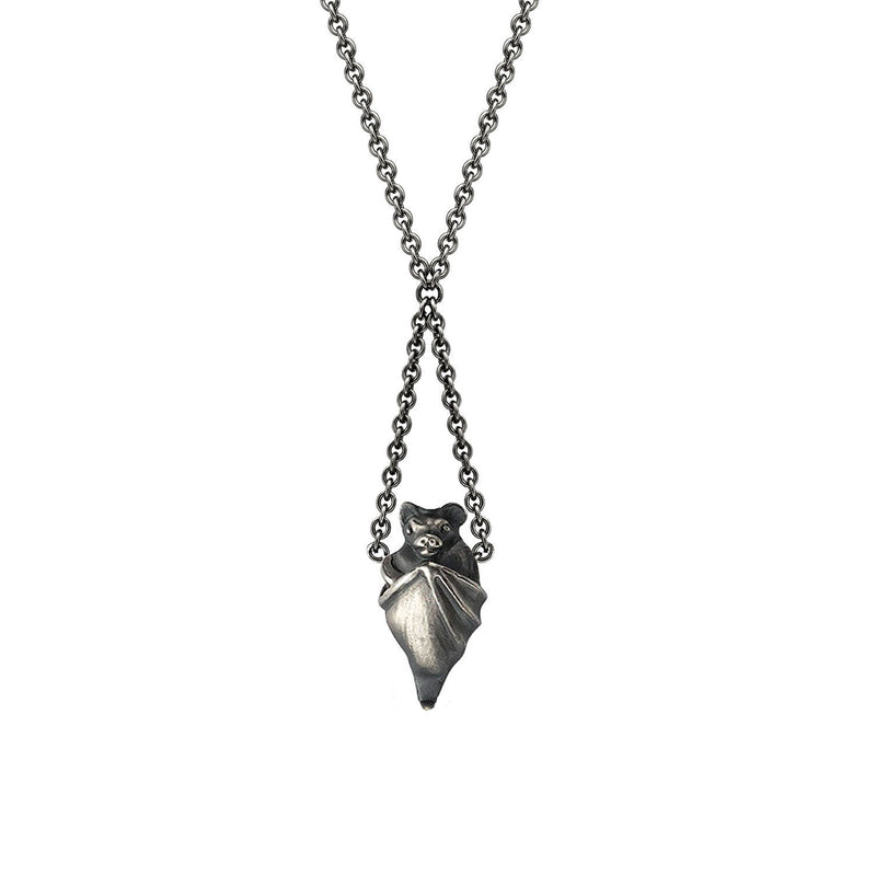 ALIAS Sterling Silver Bat Necklace with Cross Over Chain