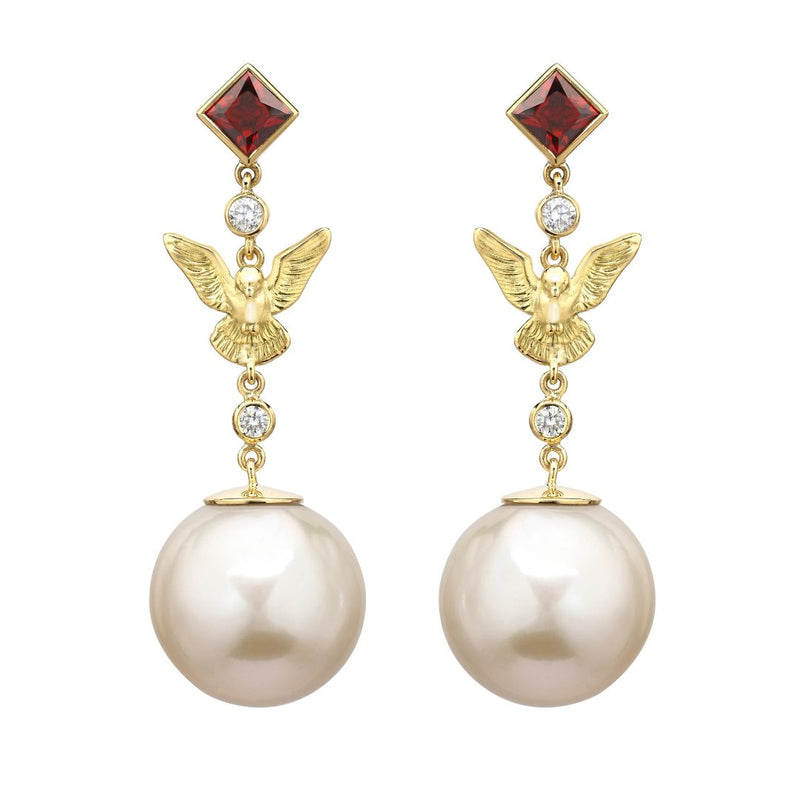 Dove, Garnet and Pearl Drop Fable Earrings