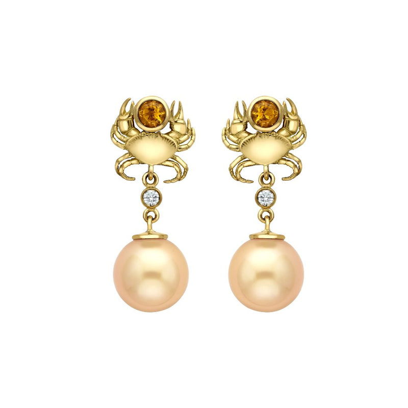 Crab Golden Pearl Drop Earrings
