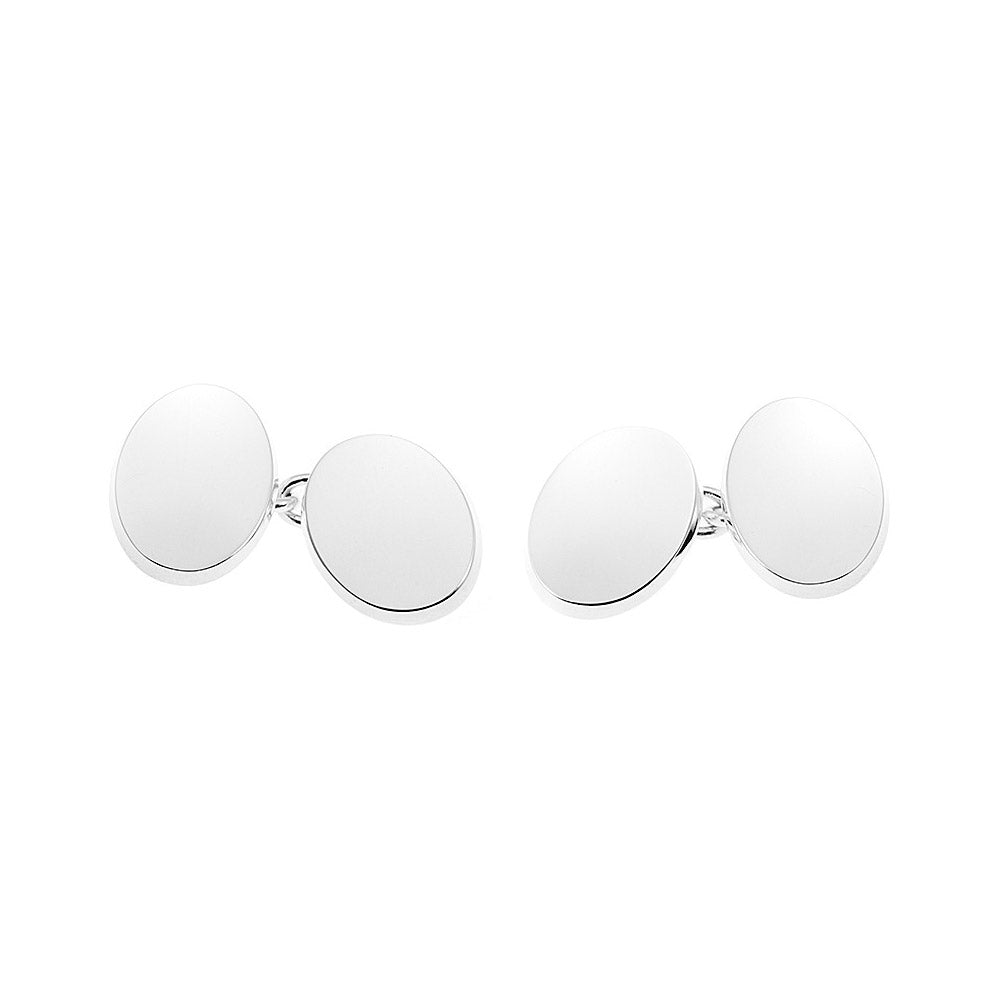 Oval Beveled Edged Silver Cufflinks
