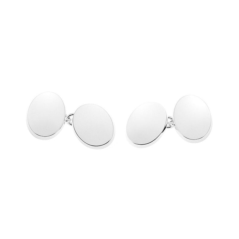 Oval Beveled Edged Silver Cufflinks
