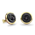 Carved Silver Obsidian & Ruby Snake Cufflinks