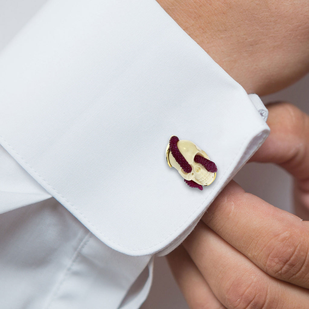 Mammoth Bone Skull & Ruby Snake Cufflinks