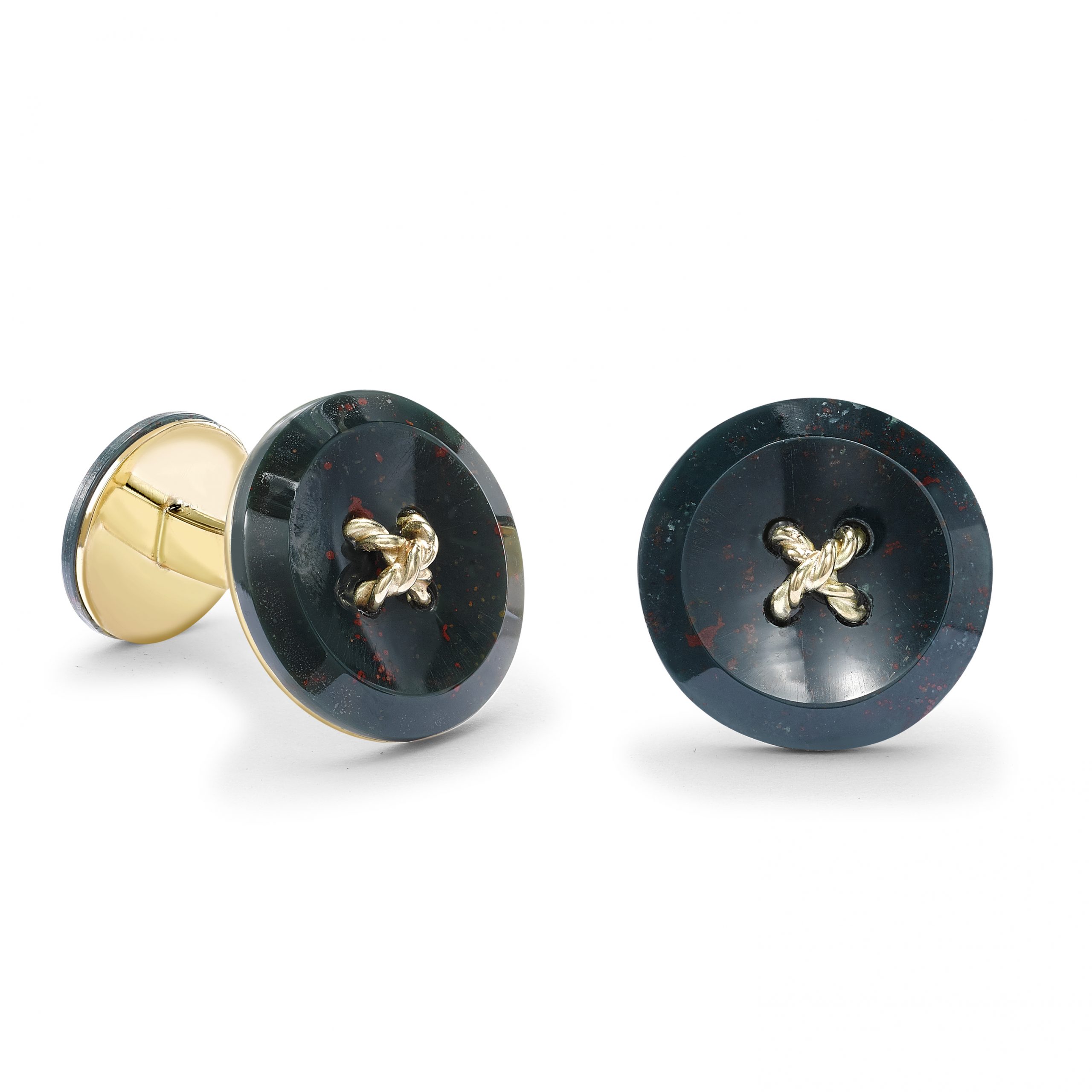 Green Bloodstone Button Cufflinks - Theo Fennell Ltd