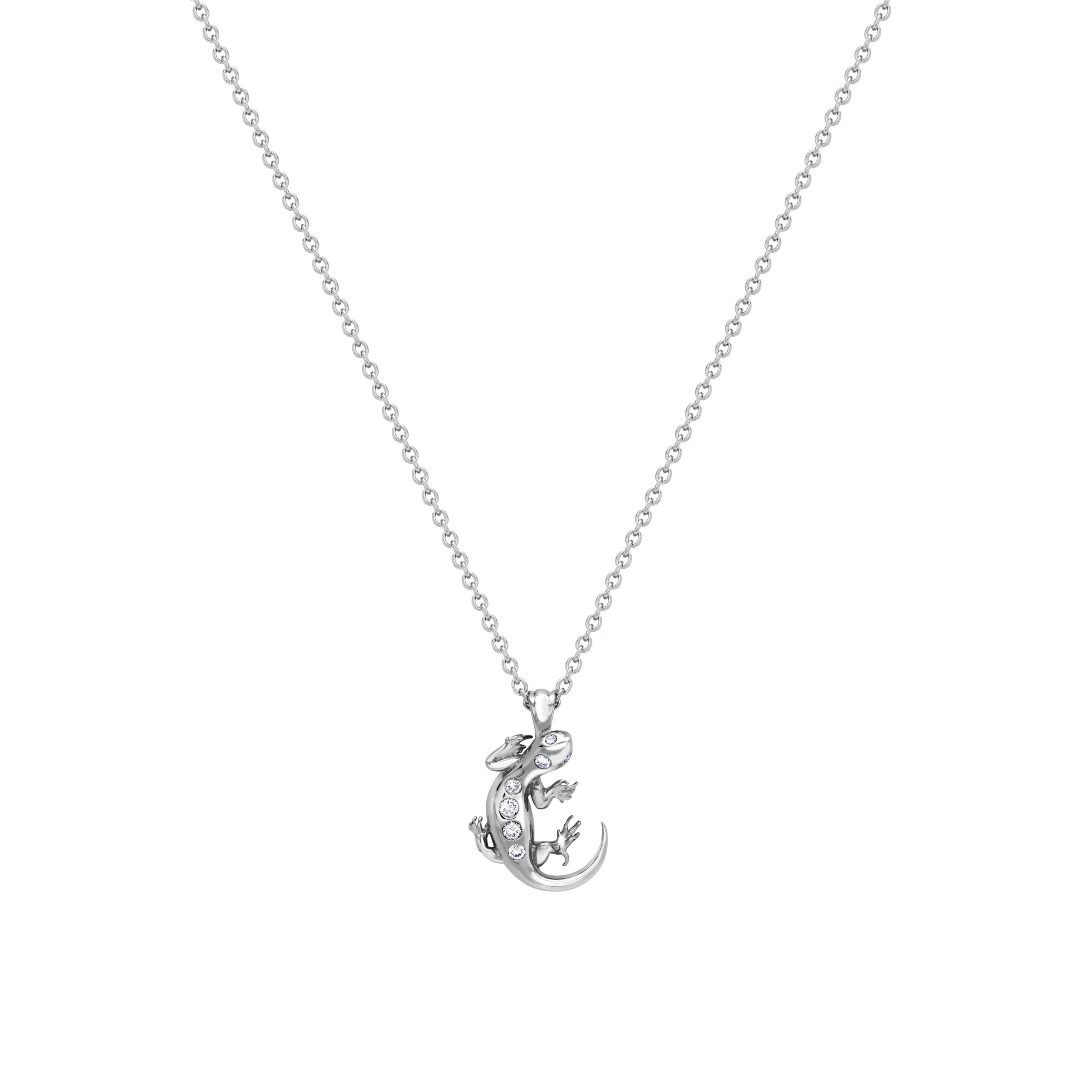White Gold & Diamond Small Salamander Pendant & Chain - Theo Fennell Ltd
