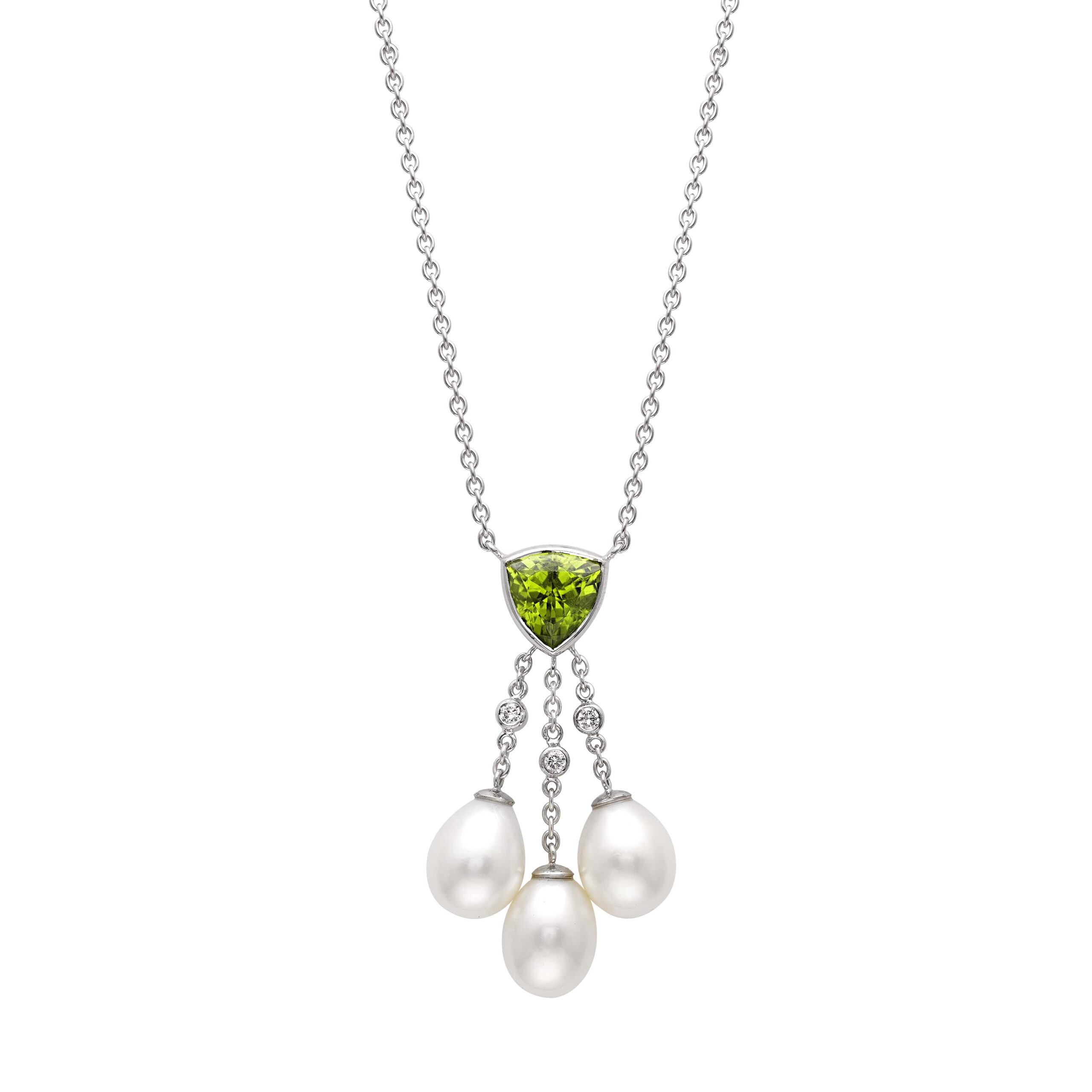 14kw 1.25ct Peridot and .06ctw Diamond Necklace - Taylor Healey Jewelry