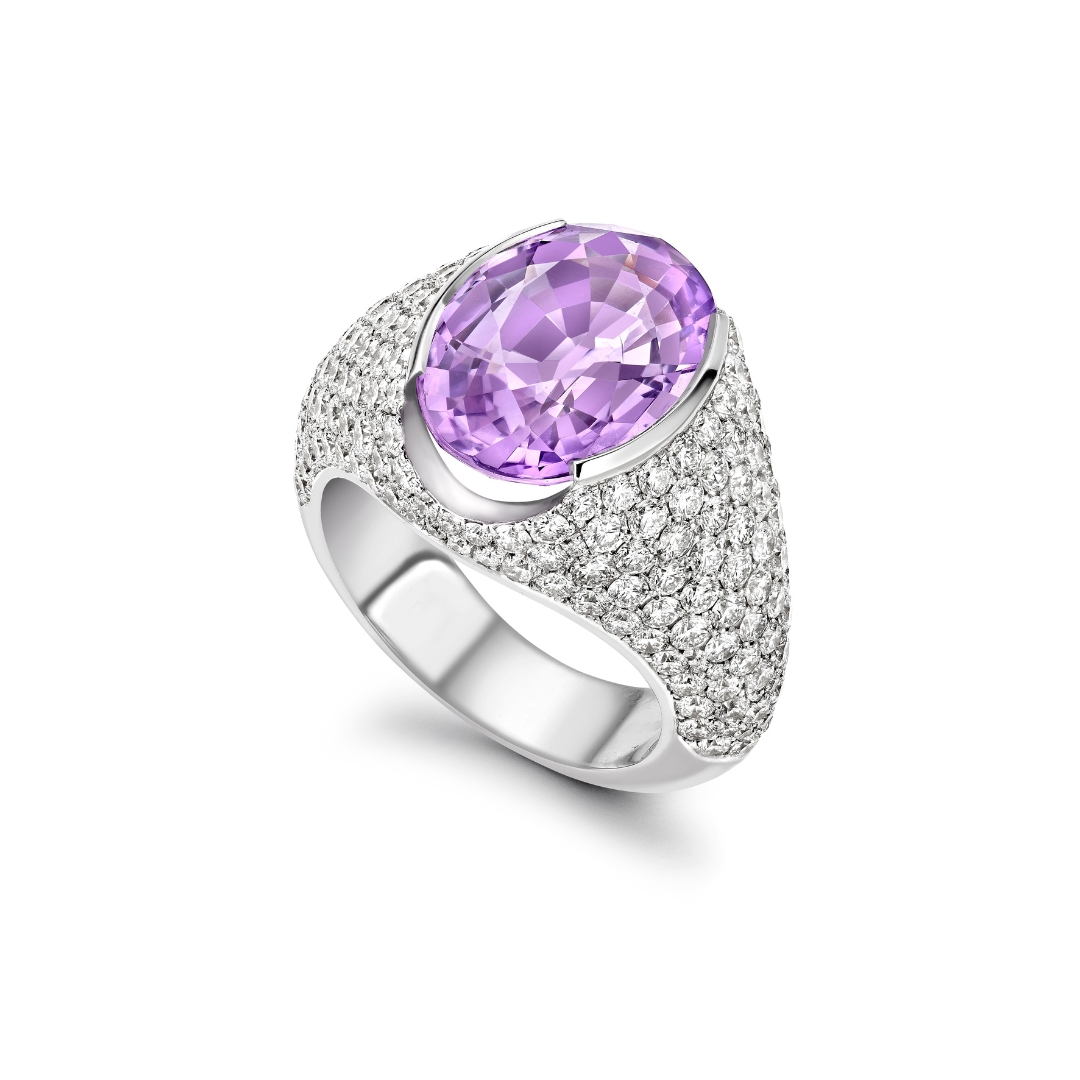 Amethyst Diamond Solid 14K Gold Gemstone Engagement Ring